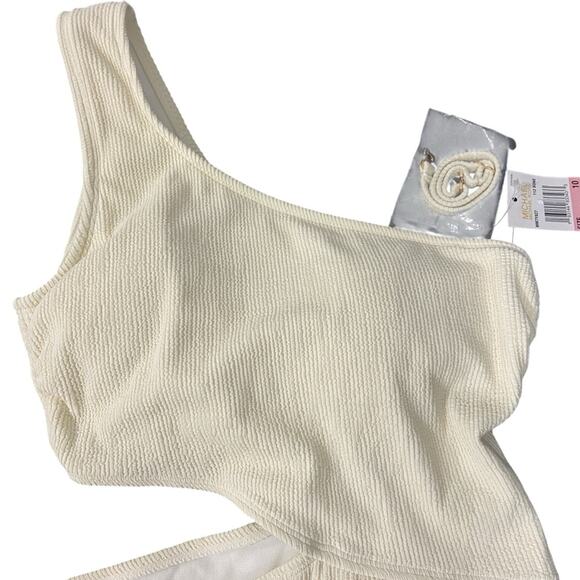 Michael Kors NWT $148 bone One-Shoulder Side-Cutout Swimsuit 10 M - Picture 4 of 4